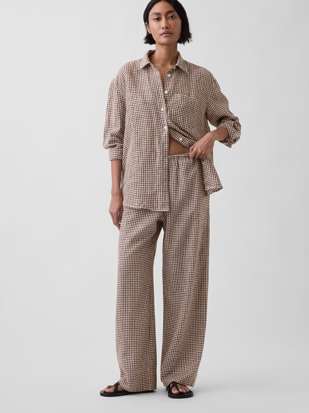 Gap Brown Checkered Linen Set. Size Large.
